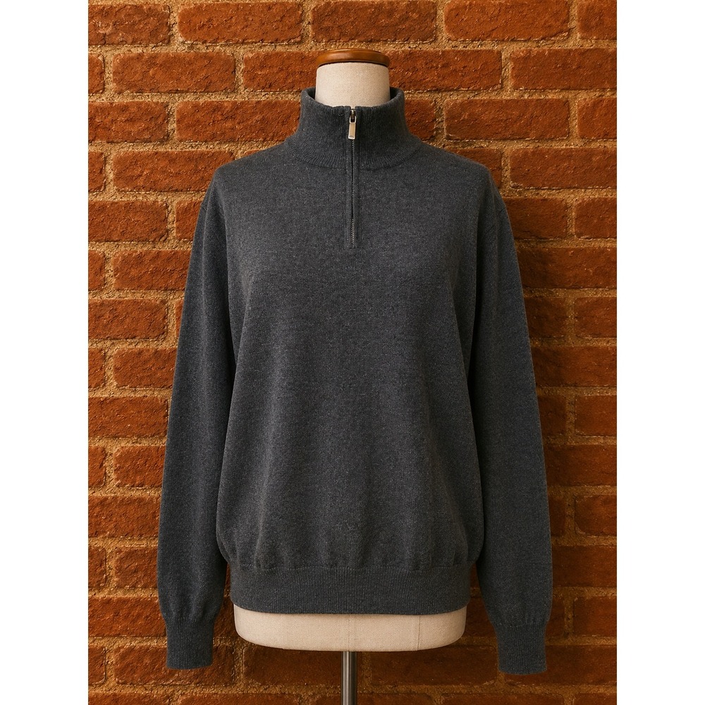 Nordstrom Mens Charcoal Gray 100% Washable Merino Wool Quarter Zip Sweater